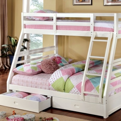 Furniture Of America California Transitional Solid Wood, Wood Veneer, Others White Bunk Bed | CM-BK588WH-BED