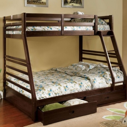 Furniture of America California Transitional Solid with Wood Veneer Dark Walnut Bunk Bed Model CM-BK588EX-BED