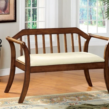 Furniture of America Derby Cottage Fabric Solid with Wood Dark Oak-Beige Bench Model CM-BN6681
