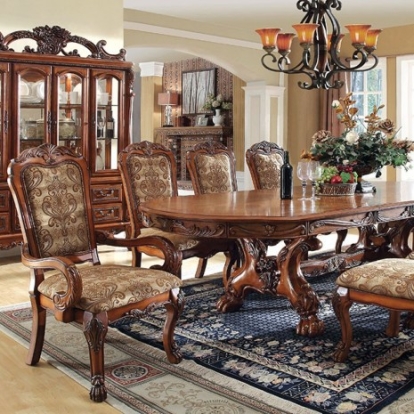 Furniture of America Medieve Traditional Solid with Wood Veneer Antique Oak Formal Dining Table Model CM3557T-TABLE