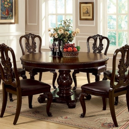 Furniture Of America Bellagio Traditional Solid Wood, Wood Veneer, Others Brown Cherry Dining Table | CM3319RT-TABLE