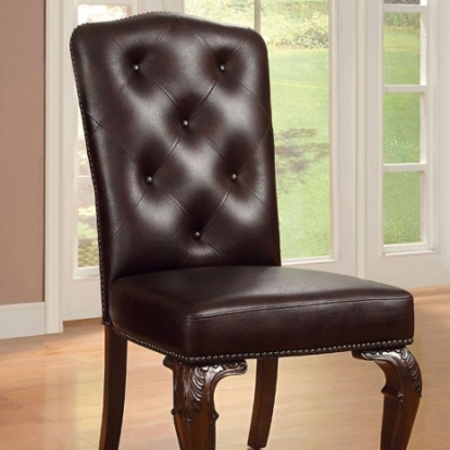 Furniture Of America Bellagio Traditional Leatherette, Solid Wood, Wood Veneer, Others Brown Cherry/Dark Brown Leatherette Side Chair (2/Box) | CM3319L-SC-2PK