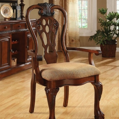Furniture of America George Town Traditional Fabric Solid with Wood Veneer Cherry-Beige Arm Chair (2-Box) Model CM3222AC-2PK