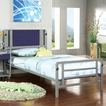 Furniture Of America Prado Contemporary Metal Silver/Dark Blue, Silver, Dark Blue Bed | CM7167-Twin Bed