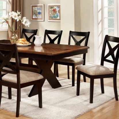 Furniture Of America Liberta Transitional Fabric, Solid Wood, Wood Veneer, Others Dark Oak/Black/Beige Dining Table | CM3776T-TABLE