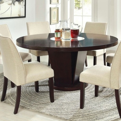 Furniture of America Cimma Contemporary Fabric Mirror Solid with Wood Veneer Espresso Round Dining Table Model CM3556T-TABLE