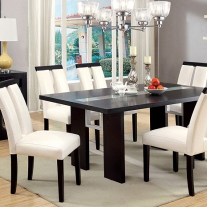 Furniture of America Luminar Contemporary Leatherette Tempered Glass Solid with Wood Veneer Black Dining Table Model CM3559T