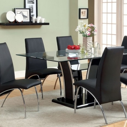 Furniture Of America Glenview Contemporary Glass, Lacquer, Leatherette, Solid Wood Black 72" Dining Table | CM8372BK-T-TABLE