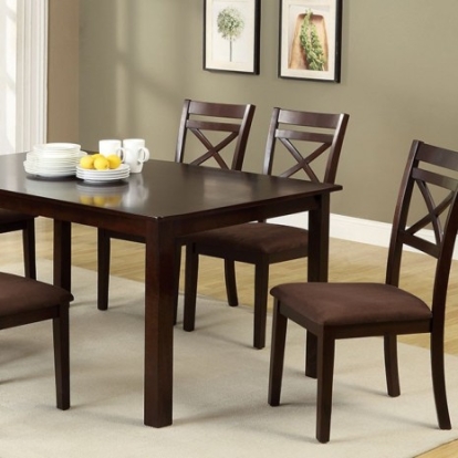 Furniture of America Weston Transitional Fabric Solid with Wood Veneer Espresso 7 Pc. Dining Table Set Model CM3400T-7PK