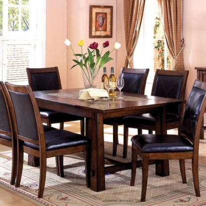 Furniture of America Living Stone Transitional Marble Solid with Wood Veneer Tobacco Oak Dining Table Model CM3590T