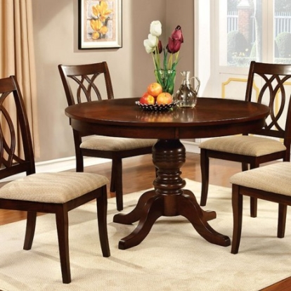 Furniture of America Carlisle Transitional Solid with Wood Veneer Brown Cherry Round Dining Table Model CM3778RT-TABLE