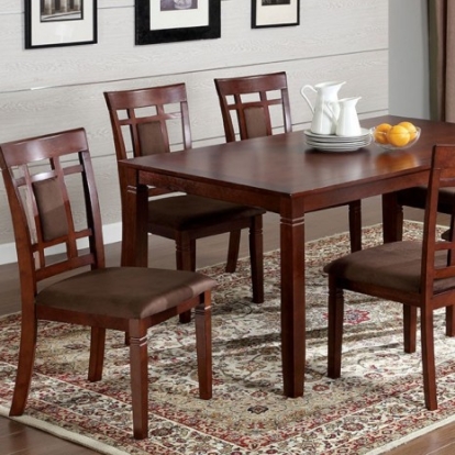 Furniture of America Montclair Transitional Microfiber Solid with Wood Veneer Dark Cherry-Brown 7 Pc. Dining Table Set Model CM3930T-7PK
