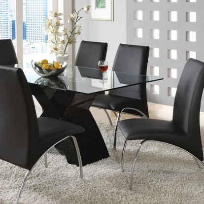 Furniture of America Wailoa Contemporary Glass Lacquer Leatherette Metal Black Dining Table Model CM8370BK-T-TABLE