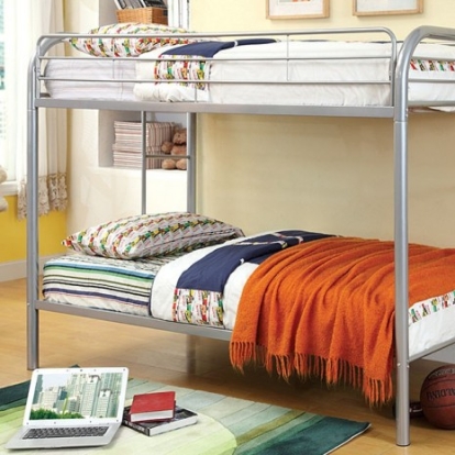 Furniture of America Rainbow Contemporary Metal Silver Twin-Twin Bunk Bed Model CM-BK1032-SV