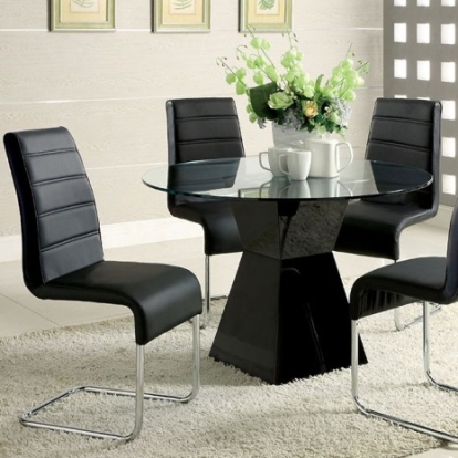 Furniture of America Mauna Contemporary Glass Lacquer Leatherette Solid with Wood Black Dining Table Model CM8371BK-T-TABLE