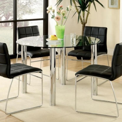 Furniture of America Kona Contemporary Glass Metal Chrome Round Dining Table Model CM8320T-TABLE