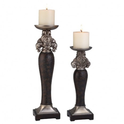 Furniture Of America Tracey Traditional Polyresin Sterling Silver/Brown Candle Holder Set (4/Box) | L94235C-4PK