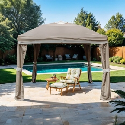 Furniture Of America Arosa Transitional Fabric, Metal Beige Outdoor Pop-Up Canopy 10' X 10' | LA-A002BR