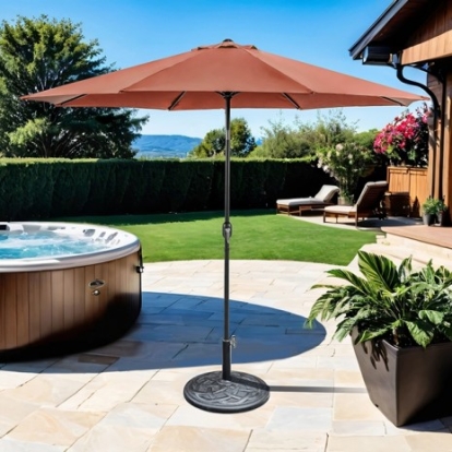 Furniture Of America Mora Contemporary Fabric, Steel, Others Burgundy 11' Outdoor Umbrella + 21" Round Base | LA-A011RD+BASE
