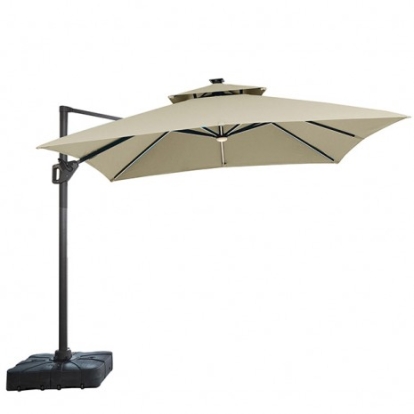 Furniture of America Aurora Contemporary Aluminum Polyester Fabric Beige 10 Ft Square Umbrella with Double Top with Led Light + 37" Large Base Model LA-A015BG+BASE