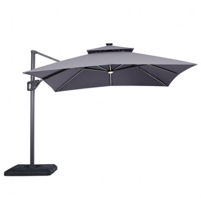 Furniture Of America Aurora Contemporary Aluminum, Polyester Fabric Gray 10 Ft Square Umbrella W/ Double Top W/ Led Light + 37" Large Base | LA-A015GY+BASE