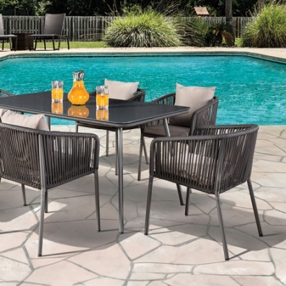 Furniture of America Tushari Contemporary Fabric Glass Metal Dark Gray-Light Gray 8 Pc. Outdoor Dining Set Model LA-A020LG-7PC
