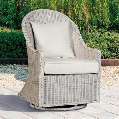 Furniture Of America Tomohon Contemporary Fabric, Faux Rattan White Swivel Wicker Chair | LA-A026NT-CH