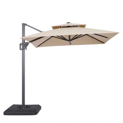 Furniture of America Fida Contemporary Aluminum Polyester Fabric Beige 8 Ft Square Umbrella with Double Top + 37" Large Base Model LA-A029BG+BASE