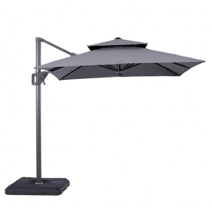 Furniture of America Fida Contemporary Aluminum Polyester Fabric Gray 8 Ft Square Umbrella with Double Top + 37" Large Base Model LA-A029GY+BASE