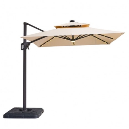 Furniture of America Xico Contemporary Aluminum Polyester Fabric Beige 8 Ft Square Umbrella with Double Top with Led Light + 37" Large Base Model LA-A030BG+BASE