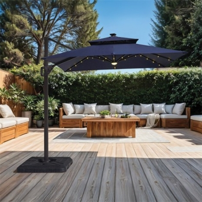 Furniture Of America Xico Contemporary Aluminum, Polyester Fabric Blue 8 Ft Square Umbrella W/ Double Top W/ Led Light + 37" Large Base | LA-A030BL+BASE