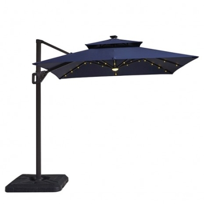 Furniture of America Xico Contemporary Aluminum Polyester Fabric Blue 8 Ft Square Umbrella with Double Top with Led Light + 37" Large Base Model LA-A030BL+BASE