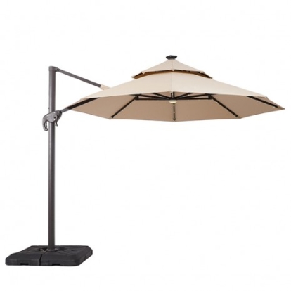 Furniture of America Nuti Contemporary Aluminum Polyester Fabric Beige 10 Ft Round Umbrella with Led Light + 37" Large Base Model LA-A031BG+BASE
