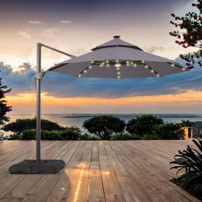 Furniture Of America Nuti Contemporary Aluminum, Polyester Fabric Gray 10 Ft Round Umbrella W/ Led Light + 37" Large Base | LA-A031GY+BASE