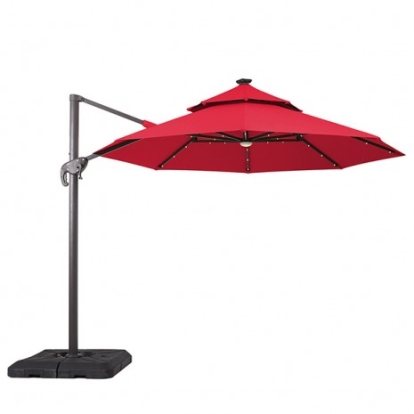 Furniture Of America Nuti Contemporary Aluminum, Polyester Fabric Red 10 Ft Round Umbrella W/ Led Light + 37" Large Base | LA-A031RD+BASE