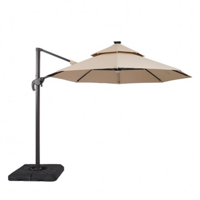 Furniture of America Fera Contemporary Aluminum Polyester Fabric Beige 10 Ft Round Umbrella with Led Bulb + 37" Large Base Model LA-A032BG+BASE