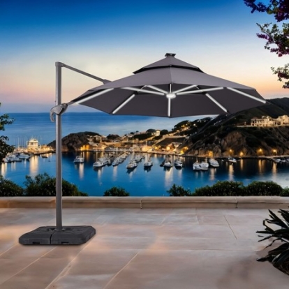 Furniture Of America Fera Contemporary Aluminum, Polyester Fabric Gray 10 Ft Round Umbrella W/ Led Bulb + 37" Large Base | LA-A032GY+BASE