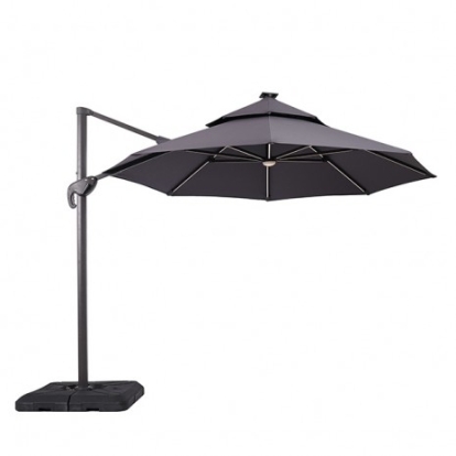 Furniture of America Nuti Contemporary Aluminum Polyester Fabric Gray 10 Ft Round Umbrella with Led Light + 37" Large Base Model LA-A031GY+BASE