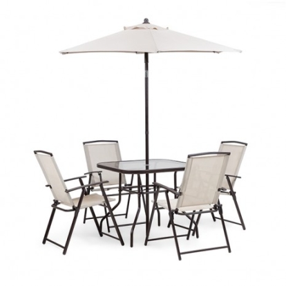 Furniture of America Fallone Transitional Fabric Metal Beige 7 Pc. Outdoor Dining Set Model LA-D004BR-6PK