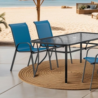 Furniture Of America Pierro Transitional Fabric, Glass, Metal Blue 5 Pc. Outdoor Dining Set | LA-D012BK-5PC-BL