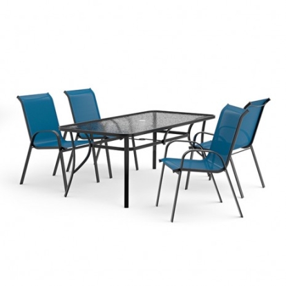 Furniture of America Pierro Transitional Fabric Glass Metal Blue 5 Pc. Outdoor Dining Set Model LA-D012BK-5PC-BL