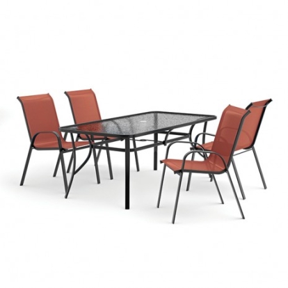 Furniture of America Pierro Transitional Fabric Glass Metal Red 5 Pc. Outdoor Dining Set Model LA-D012BK-5PC-RD