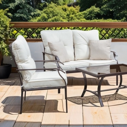 Furniture Of America Arezzo Transitional Fabric, Metal Beige 5 Pc. Outdoor Furniture Set | LA-L005BG-4PK-Bench