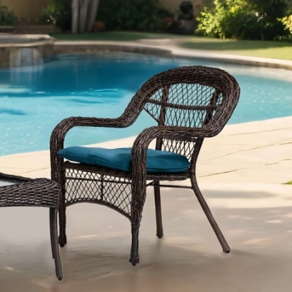 Furniture Of America Oliveri Contemporary Brown/Blue Brown/Blue Wicker Stacking Chair - 2Pc/Stack | LA-L006DT-2PK