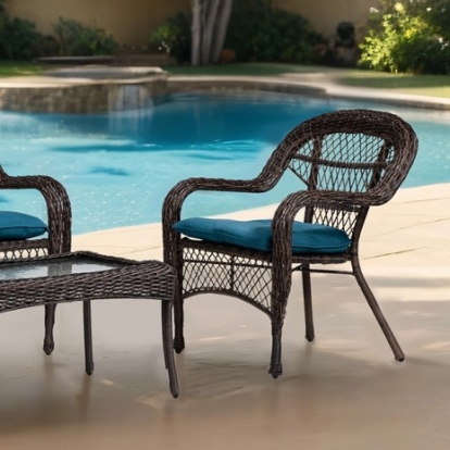 Furniture Of America Oliveri Transitional Fabric, Faux Rattan Brown/Dark Teal 5 Pc. Outdoor Set | LA-L008DT-4PC