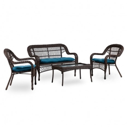 Furniture of America Oliveri Transitional Fabric Faux Rattan Brown-Dark Teal 5 Pc. Outdoor Set Model LA-L008DT-4PC
