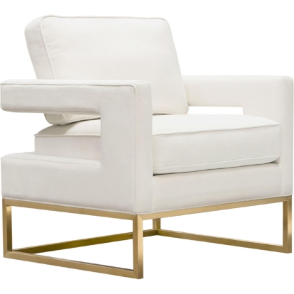 Diamond Sofa LAKECHWH Lake Accent Chair White Performance Fabric Brushed Gold Metal Base