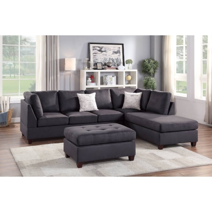 Poundex 3-Piece Sectional Set With Ottoman Model F6423