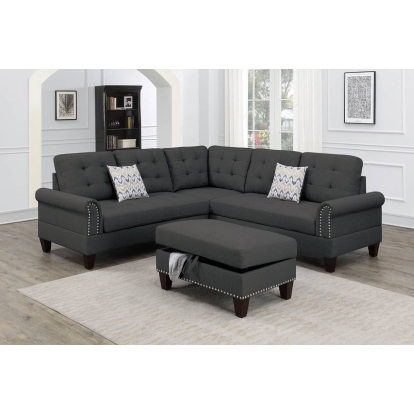 Poundex 3-Piece Sectional Set With Ottoman Model F6474