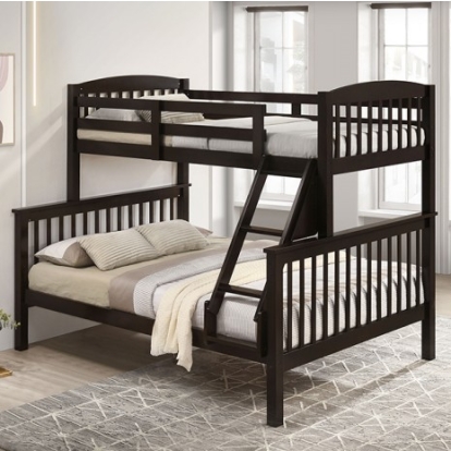 Furniture of America Brookings Transitional Solid Hardwood Dark Walnut Twin-Full Bunk Bed Model NX-BK001DB-BED